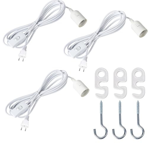 3er Pack E27 Lampenfassung mit 2M NetzKabel und Schalter, E27 Lampensockel mit EU Stecker, E27 Steckdosenadapter Adapter für Lampenaufhängung, Pendelleuchte, Deckenlampe