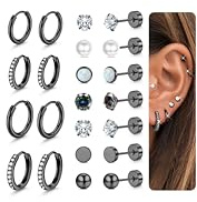 CASSIECA 11Paar Ohrringe Gold Silber für Damen Herren Ohrringe mit Flacher Verschluss 925 Silber Creolen für Mehrere Piercings Helix Tragus Piercing