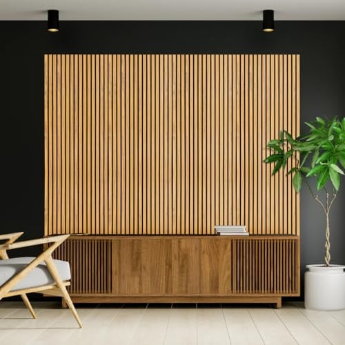Aston Bs (2 Pack) Acoustic Wood Slat Wall Panels 120 x 60cm – Premium Sound Absorbing & Fire Retardant 3D Slat Wall Panels for Studio, Living Room, Home Cinema, Wall Decoration- Teak