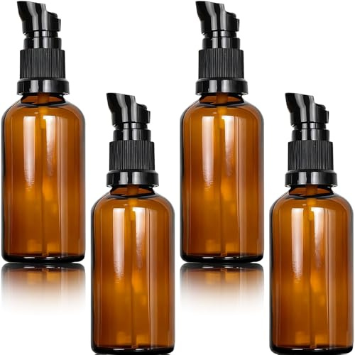 Aililong 4 pièces 100ml Vide Flacons de verre brun, Ambris couleur verre-lotion-Flacons, à pompe, avec fourchettes, Syringe, Sticker für Aromatherapie, huiles éthériques, Crème, Cosmétique