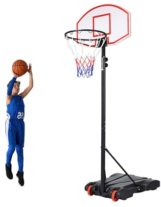 FANTASK Canasta de Baloncesto con Soporte y 2 Ruedas, Altura Regulable de 178 a 208 cm, para niños y Adolescentes