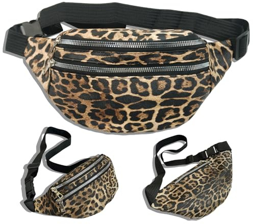 KASESSS Leopardenmuster Bauchtasche Damen, Stilvolle Gürteltasche Mit 3 ReißVerschluss und DREI Fächer, Bauchtaschen Mit Verstellbarem Riemen, Leichte Bauchtasche Für Den Alltag Und Streetwear
