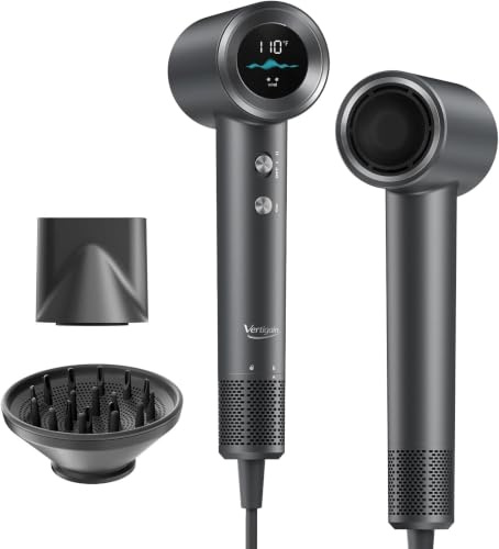 Vertigain Profi Haartrockner mit LED-Display, 110.000 U/min Brushless Motor, 200 Mio. Plasma-Ionen, Schnelles Trocknen, Ultra Leise, Leichtgewicht, Diffusor inklusive, Für Glattes Haar&Weniger Frizz