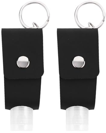 HOOWIFFY Lot de 2 Sets de Flacons Rechargeables en Pu Couvercles, Housses de Bouteille Noires pour Rangement de Cosmétiques, Mini Bouteilles Vides Portables, pour Voyage et Soins