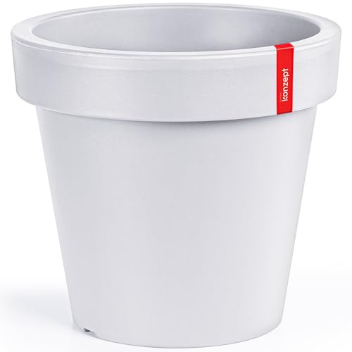 KONZEPT Blumentopf groß 39 cm Durchmesser, 27 L – Übertopf aus Kunststoff in konischer Optik, UV- & frostbeständig, Kratzfest, ideal für Zuhause, Balkon, Terrasse & Garten, Weiß