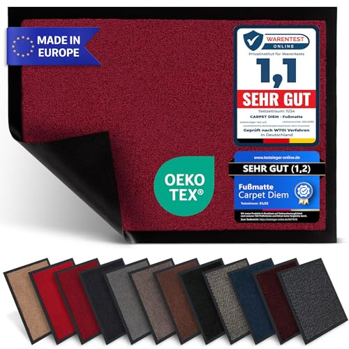 Carpet Diem Fußmatte Weinrot, 40x60 cm, rutschfeste Schmutzfangmatte | Fußmatte Eingangsbereich, Innen & außen, rutschfeste Türmatte, Schmutzfang Teppich für Haustür, Fußabtreter Qualität aus EU