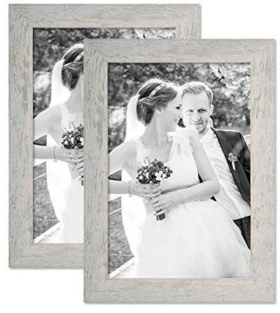 PHOTOLINI Bilderrahmen 20x30 cm Holz Grau, 2er Set Echtholz-Rahmen rustikal, Strandhaus, Made in Germany, Echtglas, zum Aufhängen, extra Zubehör - Treibholzlook mit einem Hauch Küstenflair