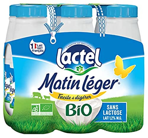 Lactel Matin leger bio, lait demi-ecreme - Les 6 bouteilles de 50cl