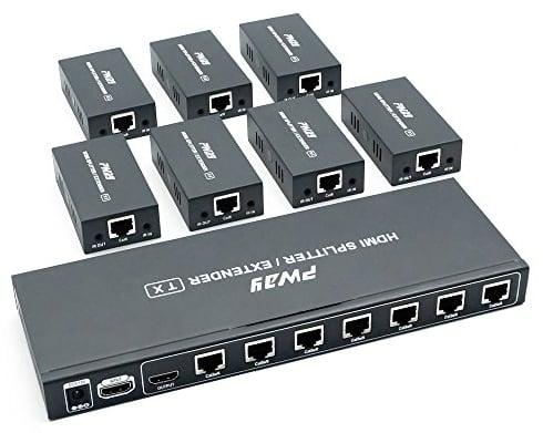 PW-HTS0107IR(POC) 1X7 Port HDMI Splitter Extender/Verteiler Ultra HD 1080P Ohne Verzögerung 60m über CAT6 Kable Unterstützt EDID and IR(1 In 7 Out)