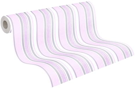 A.S. Création PVC-freie Vliestapete Little Stars Tapete gestreift 10,05 m x 0,53 m metallic rosa weiß Made in Germany 358494 35849-4
