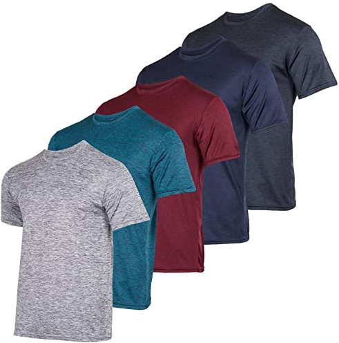Herren T-Shirt mit Dry-Fit, feuchtigkeitsableitend, aktiv, athletisch, Performance, Crew-T-Shirt, 5er-Pack, Set 2, Klein