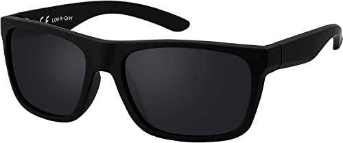 La Optica B.L.M. Herren Sonnenbrille UV400 Männer Sportbrille Fahrradbrille - Gummiert Schwarz (Gläser: Grau)
