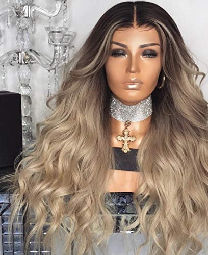 Ombre Farbe Lange lockige Blonde Perücke Wellige Asche Dirty Blonde Perücken für Frauenhaar