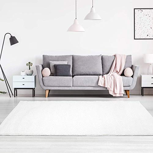 Teppich Einfarbig Creme - 120x160 cm - Moderne Flachflor Teppiche Wohnzimmer Jugendzimmer Kinderzimmer