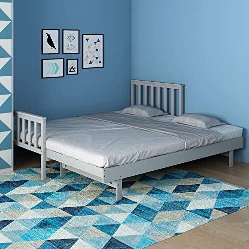 Panana Modern 2in 1 Trundle Solid Pine Wood Bed Frame Single Bed with Extra Sleepover Bed (Grey)