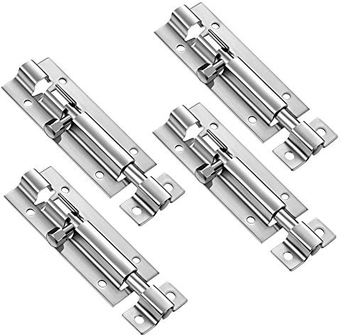 CYH Türriegel Edelstahl, 4 Stück Riegelschloss Tür Riegel, Schieberiegel Schiebeschloss, Verschlussriegel für flächenbündige Türen, Riegel mit Schrauben für Haus Hof Garten, Silber, 3 Zoll
