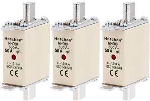 Heschen NH Sicherungseinsatz NH000 50A gG Frontanzeige Kombimelder, 3 Stück