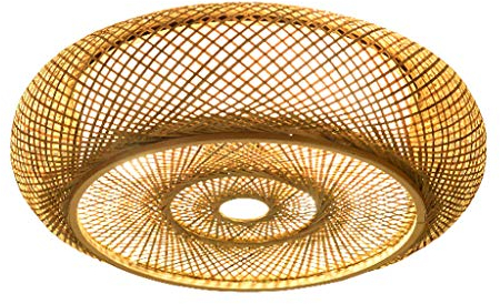 AHQX Natürlicher Rattan Pendellampe Bambus Deckenleuchte Deckenlamp Kreative E27 Deckenlicht Handmade Lampenschirm Kronleuchter Restaurant Schlafzimmer Lampe Wohnzimmer Cafe Teehaus Lighting,ø40cm