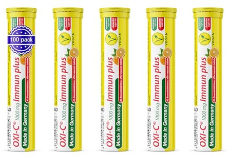 1000 mg Vitamin C Brausetabletten 5x20 Stk. – Orangengeschmack – 1000 mg Vitamin C – T&D Pharma Oxi-C Immun plus – Made in Germany