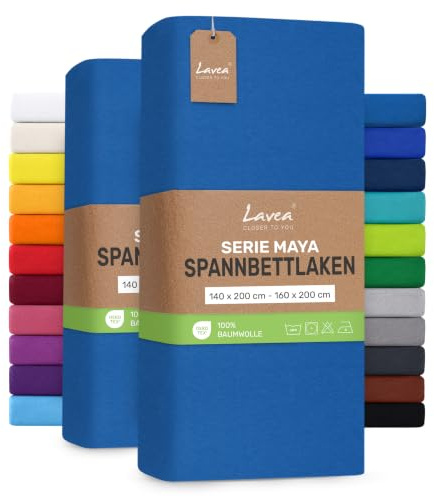 Lavea® 2er Pack Jersey Spannbettlaken 140/160x200cm – Aquamarin | 100% Baumwolle – Weiches Bettlaken für Matratzen bis 20 cm Höhe – Formstabil und Langlebig