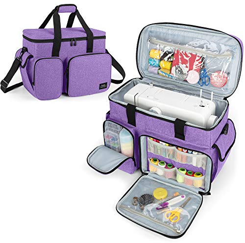CURMIO Nähmaschinentasche, Nähmaschine Tasche, Transport und Aufbewahrungstasche ist kompatibel mit den meisten Standardnähmaschinen und Zubehör (LEERE TASCHE), Lila