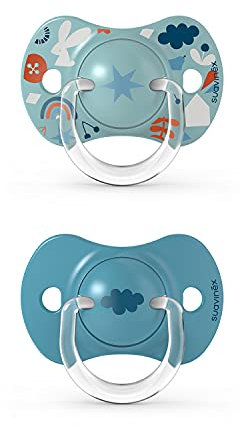 Suavinex 2 Succhietti con Tettarella Simmetrica Sx Pro per Bambini 6-18 Mesi, Tettarella più Piatta e Simmetrica in Silicone Flessibile, Azzurro