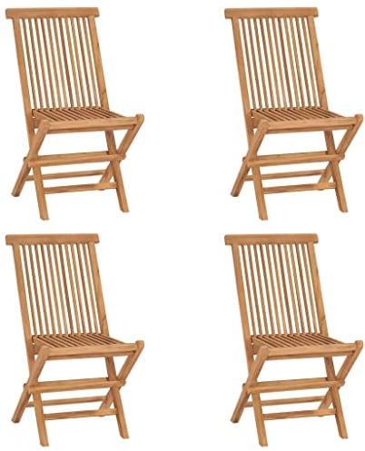 vidaXL 4X Teak Massiv Gartenstuhl ohne Armlehnen Klappbar Holzstuhl Klappstuhl Stuhl Stühle Gartenmöbel Terrassenstuhl Balkonstuhl Essstuhl