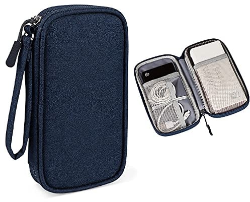 Hosoncovy Double Layer Power Bank Case Power Bank Carrying Case Power Bank Travel Case Storage Bag Cables Organizer for Romoss Samsung Anker 20000mAh 10000mAh Power Bank (Blue)