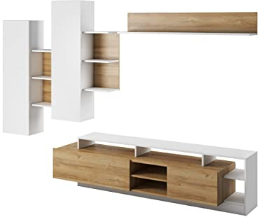 Furniture24 Wohnwand ALVA 260 cm breit Anbauwand Lowboard 2 Hängeschrank Hängeregal Wohnzimmer