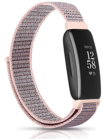 Niboow Armband Kompatibel mit Fitbit Inspire HR/Fitbit Inspire/Inspire 2/Ace 2, Dehnbares Weiches Gewebtes Nylon Atmungsaktives Ersatzarmband Zubehör Damen Herren Kinder für Fitbit Inspire HR-Rosa