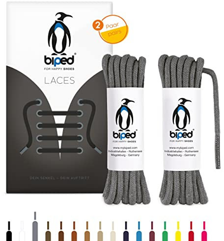 biped LACES 2 Paar runde Schnürsenkel aus Baumwolle ø 3,5 mm - reißfeste Qualitäts- Schuhbänder für Lederschuhe, Stiefel, Sneaker - für Freizeit und Sportschuhe - made in EU z2901(grau,75 cm)