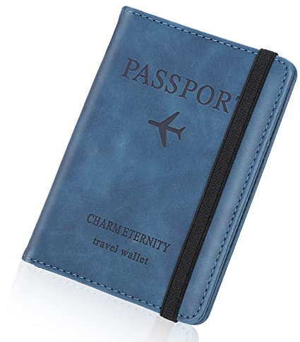 Larkumio Porta Passaporto, Custodia Passaporto con Blocco RFID, Pelle PU Portadocumenti Uomo Donna da Viaggio per Accessori da Viaggio (Blu)