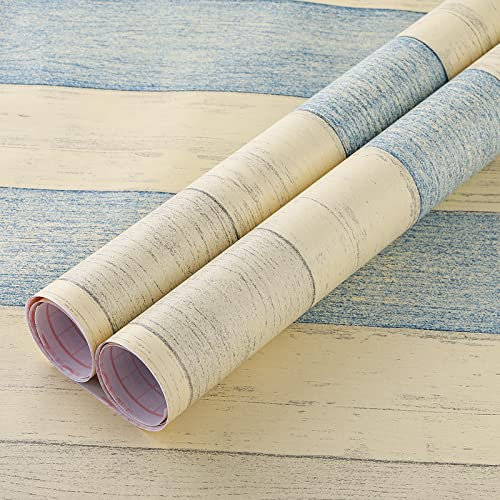 JOLIHOME Papier Peint Autocollant Effet Panneau de Bois 44x500cm Papier de Contact Amovible à Décoller et à Coller Plastique Beige et Bleu à dos Collant Film Vinyle Facile à Nettoyer