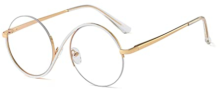 kachawoo Halbe randlose Brillen Null Diopter Brillenrahmen 8 S Form Metall Verschreibung Runde Anti Blaulicht Ray Brillen (white gold frame)