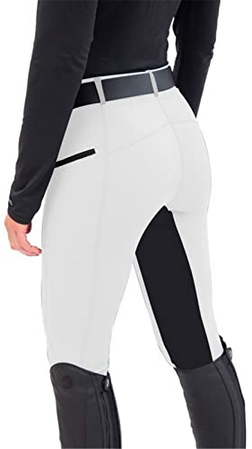 nicticsi Damen Mode Reiterhosen Slim Fit Elastische Splice Reiterhosen Casual Leggings Sport Hohe Taille Reithose Reitsport Trainingshose A Weiß M
