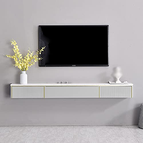 Uvency Hängender Fernsehschrank, Set-Top-Box Schwebender Fernsehschrank Aus Holz Mit 2 Schubladen, Wohnzimmer Schlafzimmer Fernsehwand Hintergrund Wandregal/Grau / 150Cm/Grey/150Cm