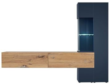 PRICE FACTORY just for you Meuble TV Mariano – Ensemble Complet, Coloris Bleu Marine et chêne