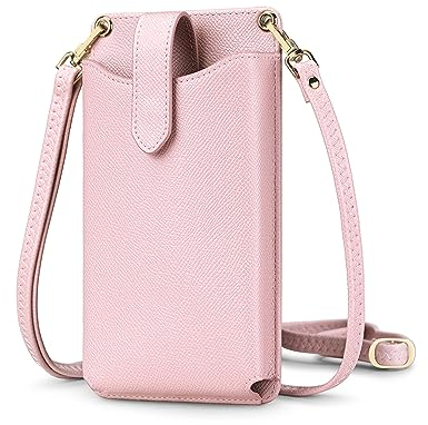 Peacocktion Handytasche zum Umhängen, Kleine Umhängetasche Damen, Crossbody Handytasche Geldbörse, Handy Umhängetasche mit Kartenfächer, Crossbody Tasche für Damen, 02-Rosa Litchi