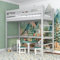 N-wood N01 Letto a Soppalco 100x200 cm, 100% Legno massello, Lettino per bambini e adulti, Scala universale: destra o sinistra, Struttura inclusa, Bordi arrotondati, Grigio