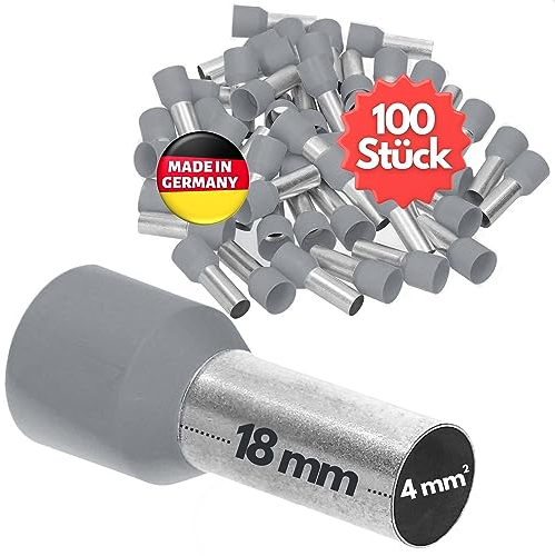 Kalitec AE418GR - 100 terminali isolati, 4,0 mm², lunghezza 18 mm, colore grigio, Made in Germany, qualità industriale