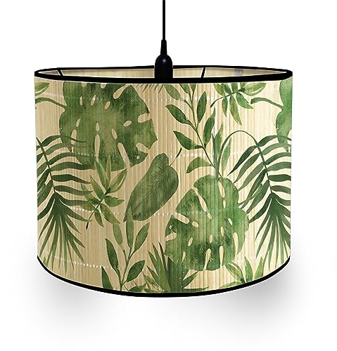 Morbuy Abat-Jour en Bambou, Motif Feuilles Tropicales Style Vintage - Diamètre 30cm Pour Lampe de Table ou Sur Pied (Feuilles Vertes)