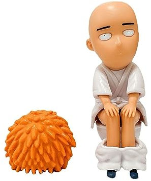 Luxetoys Saitama Niedliche Anime Figuren One Punch Man Charakter Figurine mit Toilette und Perücke 15 cm Modell Spielzeug Statue für den Schreibtisch