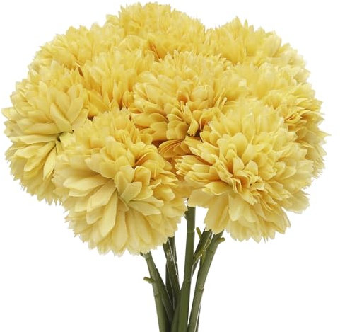 sourcing map Artificial Flower Heads, Silk Chrysanthemum Ball Hydrangea Yellow Faux Flowers for DIY Craft Wedding and Party Decoration Pack of 10