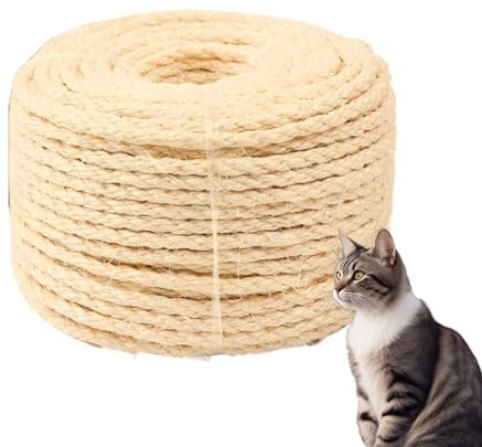 Casgee Cuerda de sisal para árbol rascador, 8 mm x 50 m, cuerda de sisal natural, cuerda para rascador, sisal para rascador, repuesto para gatos, cuerda de sisal para rascador, decoración de casas