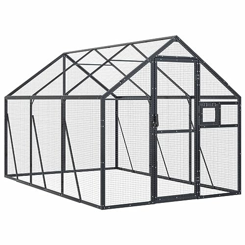 SECOLI Papageien Voliere Groß Aluminium Aussen Vogelvoliere Anthrazit 1,79x3x1,85 m Stabil, Abschließbar, Sicherheit