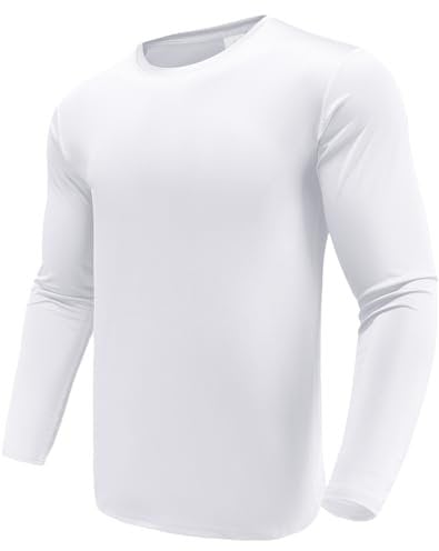 Long Sleeve Tee Shirts for Men, Dry Fit Moisture Wicking Long Sleeve Shirts, Athletic Workout Shirts for Running White-M