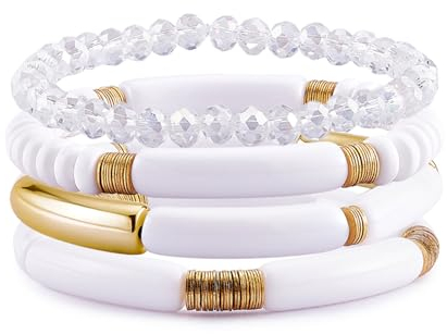Ensemble LEGENTLISUR De 4 Bracelets Tube En Acrylique Et Résine - Bracelets De Perles En Tube Pour Femme