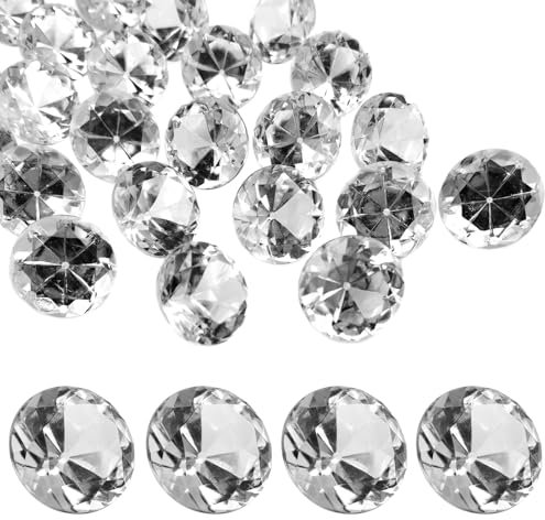LYHLYA 100 Stück Acryl Diamant Edelsteine, 25mm Acryl Edelsteine Vase Füller Fake Edelsteine Kunststoff Diamanten Deco für Hochzeit, Party, Vasenfülle, Kunsthandwerke Deko (Transparent)