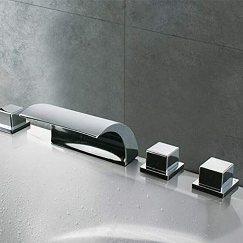 HPDTZ Robinet de salle de bain cascade 3 poignées Finition chrome Laiton argenté