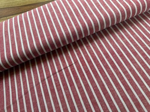 Halbleinen Meterware gemustert Streifen - Leinenstoff gestreift - Leinen Baumwolle - Leinengemisch - Sommerleinen - Leinengewebe *ab 50 cm, Farbe: 003 rot weiß 6mm